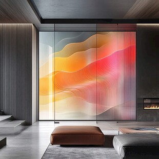 现代客厅的艺术玻璃墙设计