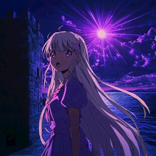 紫夜下的长发美少女