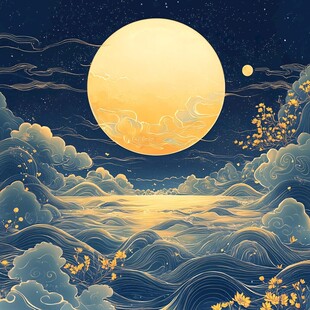 月夜云海图