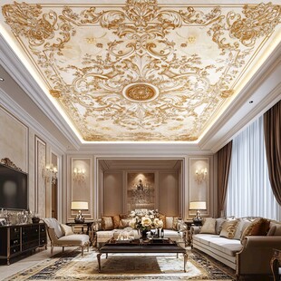 奢华欧式客厅的精美天花板