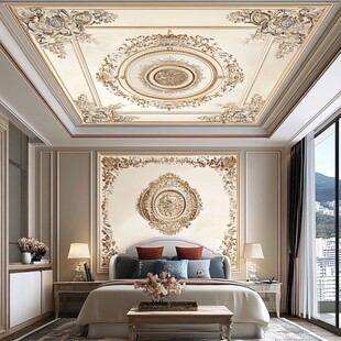 欧式奢华卧室吊顶与墙面设计