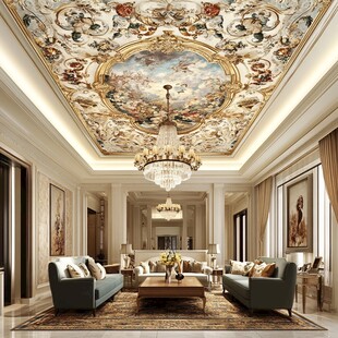 欧式奢华客厅天花板壁画