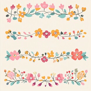 手绘多彩花卉花边图案