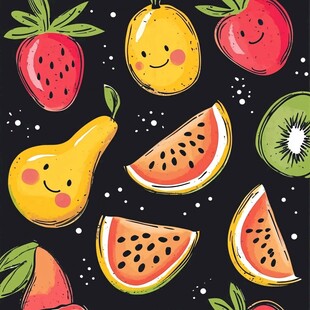 可爱卡通水果图案背景图