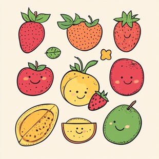 可爱卡通水果集合插画