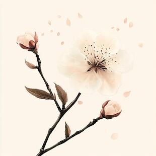 淡雅樱花枝 花瓣纷飞景