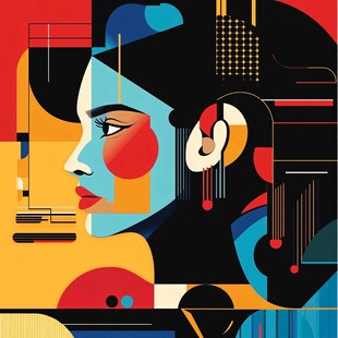几何风格女性侧脸艺术插画