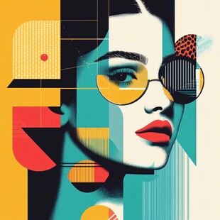 时尚几何风女性肖像插画