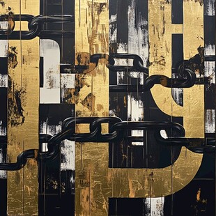 金色磅符号与链条艺术画作