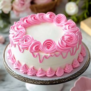 粉色玫瑰裱花精致蛋糕