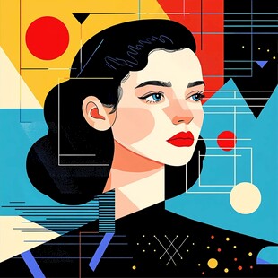 几何风格女性插画头像
