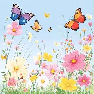 春日花丛中飞舞的斑斓蝴蝶