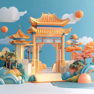 中式古风门楼梦幻场景