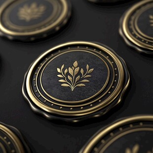 黑金质感叶纹徽章设计