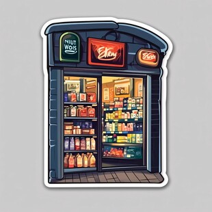 复古风便利店插画贴纸