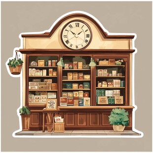 复古风格的温馨药店插画