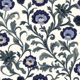 蓝紫色花卉植物无缝图案