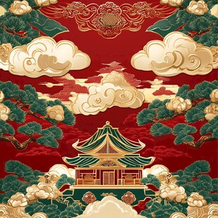 中式传统宫殿云松祥瑞图