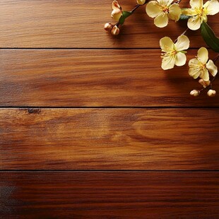 木质桌面上的娇艳花卉