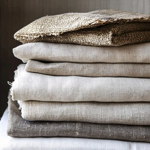 堆叠的多款质感亚麻布料
