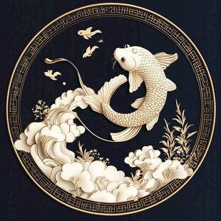 金鲤跃浪图