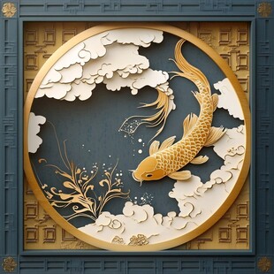 中式金鲤浮雕装饰画
