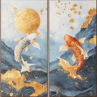 双鲤逐月图