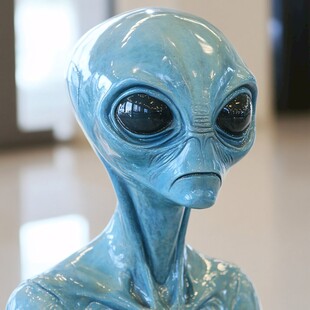 蓝色外星生物头部雕塑