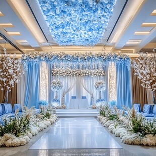 梦幻蓝白系浪漫婚礼现场