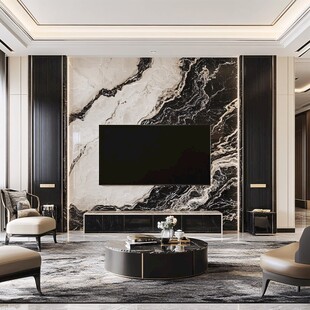 现代轻奢风大理石客厅空间