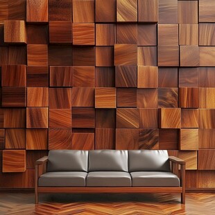木质方块墙搭配简约沙发