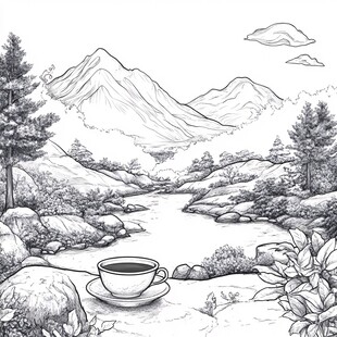 山间溪边的惬意咖啡时光