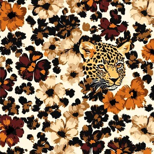 豹头花卉图案的时尚印花