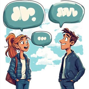 青春男女愉快交谈场景