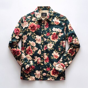 复古花卉印花长袖衬衫