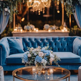 浪漫蓝调室内婚礼布置场景