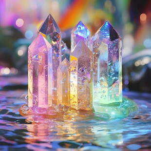 梦幻多彩水晶簇绽放光芒
