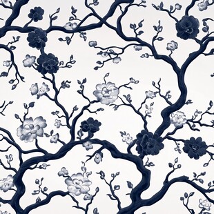 蓝白花卉枝蔓图案纹理