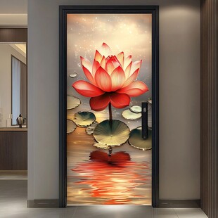 中式荷花玄关装饰画