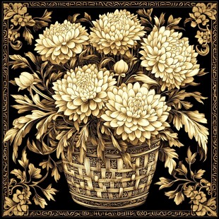 金色菊花篮精致装饰画