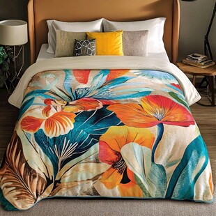 多彩花卉图案毛毯装点卧室