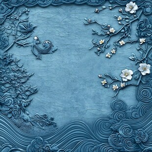 中式浮雕背景图 花鸟鱼纹