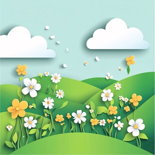 春日花海云端风景插画