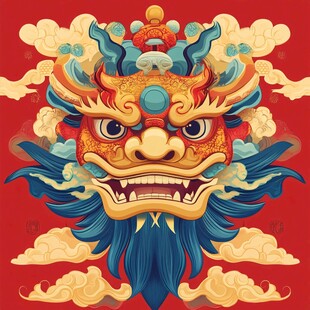 中式龙首插画 传统祥瑞风