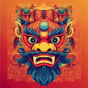 中式传统瑞兽龙头插画