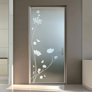 莲花图案磨砂玻璃室内门