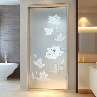 荷花图案磨砂玻璃门
