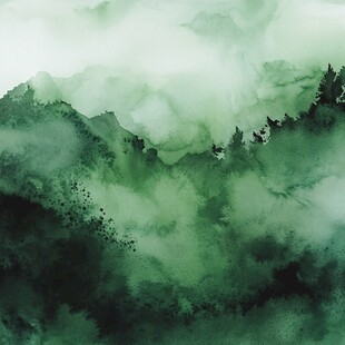 水墨绿意山林意境图