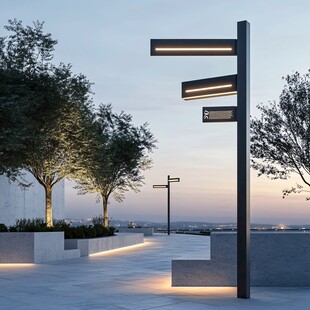 黄昏下的现代户外照明景观