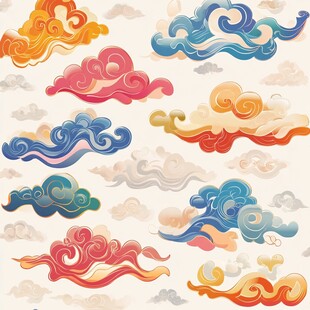 多彩中式祥云图案集合